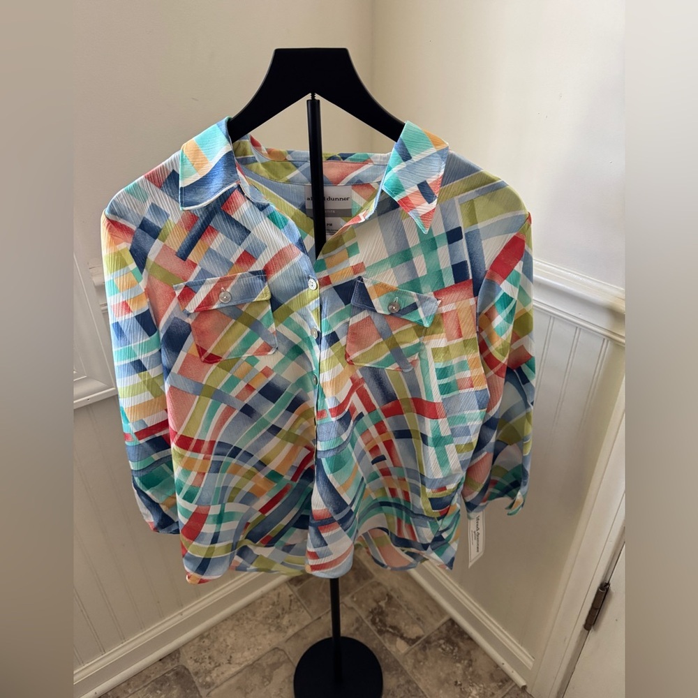 Alfred Dunner Multicolor Plaid Button Down Shirt